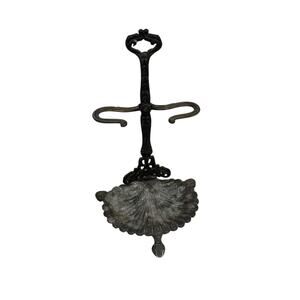 VTG Royal Cast Metal Clam Shell Footed Towel Hanger Soap Dish Bathroom Black -HN